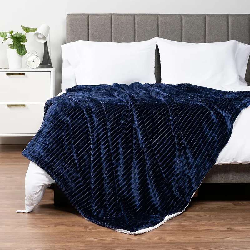 Luxurious Sherpa Fleece Blanket Navy