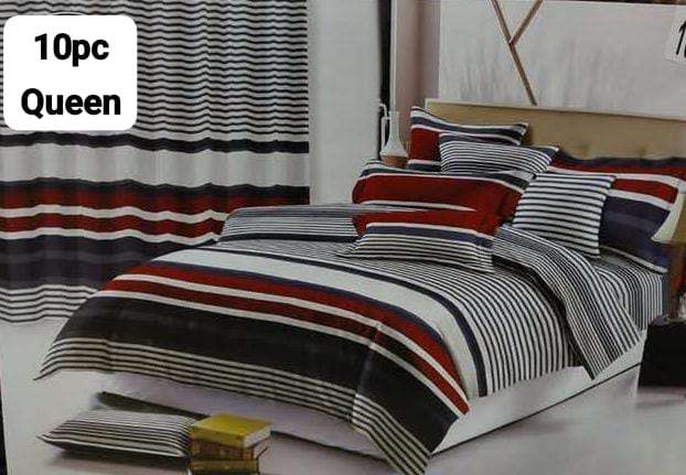 10pc Queen Cotton Duvet Cover Set Includes 2 Matching Curtains