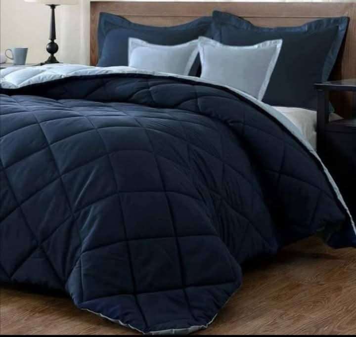 Blue/Navy Blue 5pc Queen 2 King Microfibre Reversible Comforter Set
