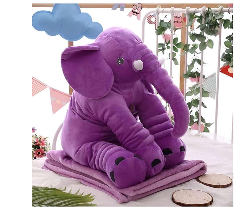 hurriaj Little Elephant Baby Pillow - Soft Plush Support Cushion - Purple