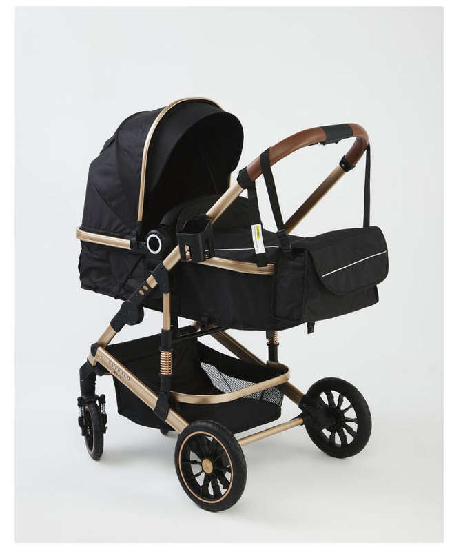hurriaj Baby 3-in-1 Deluxe Travel System with Car Seat and Nappy Bag - Black and Gold