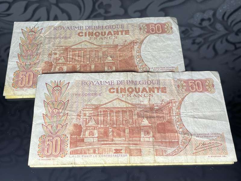 2 x 50 Francs Banknotes  Royaume de Belgique