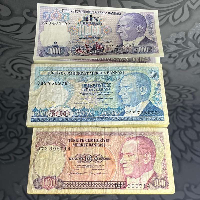 3 x Turkish Lira Banknotes  1000, 500 & 100 | Türkiye Notes Set