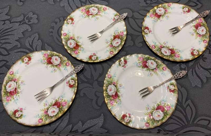 Royal Albert 'Celebration' Plates & Silver-Plated Forks Set