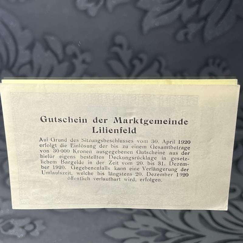 1920 Austria 50 Heller Notgeld Lilienfeld  Historic Emergency Currency Note