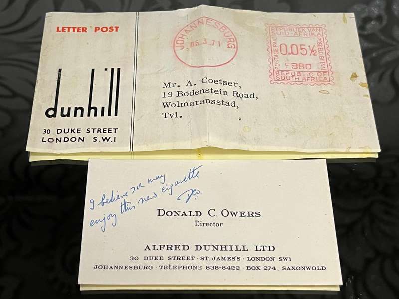 Vintage Dunhill Cigarettes Gift Set  Sealed 20s with 1971 Letter & Business Card