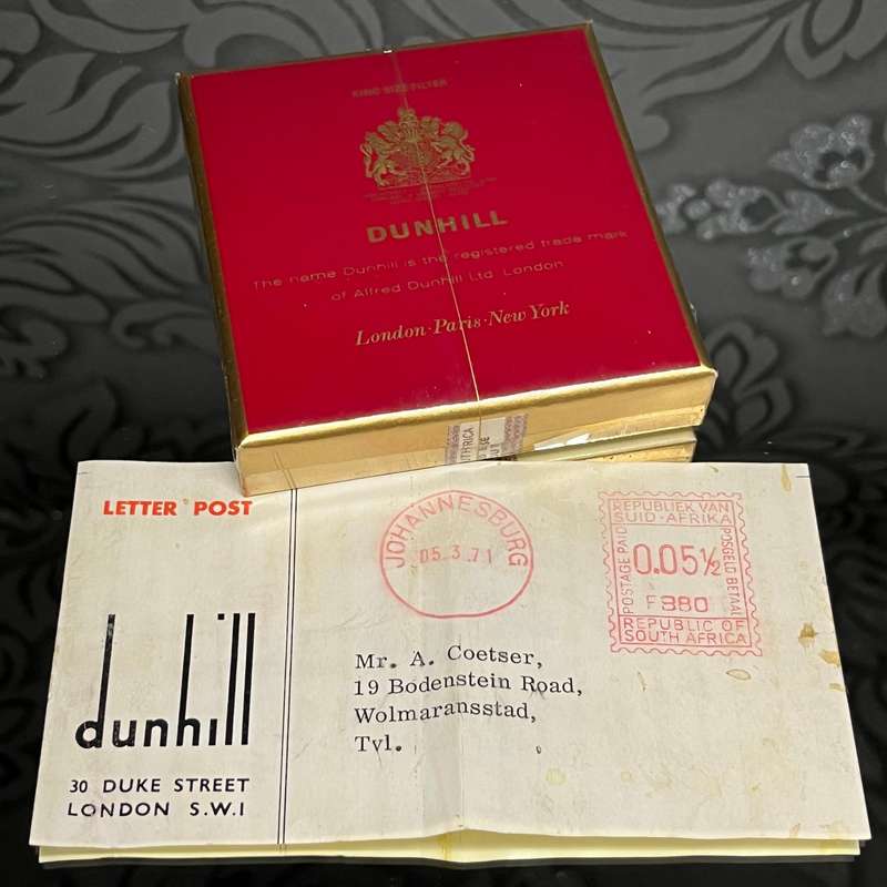 Vintage Dunhill Cigarettes Gift Set  Sealed 20s with 1971 Letter & Business Card