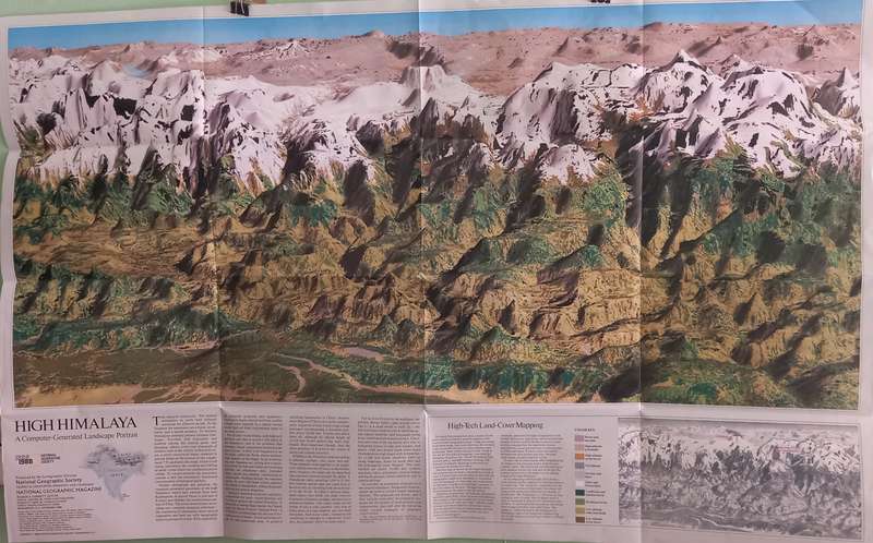 1988 Folded Wall Map of Mount Everest Published By National Geographic 57x91cm