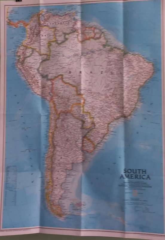 1992 Folded Wall Map of South America Published By National Geographic 51cmx71cm