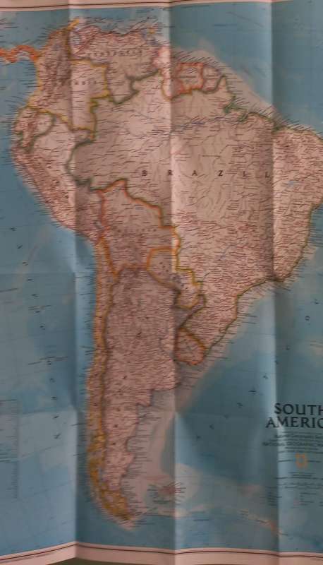 1992 Folded Wall Map of South America Published By National Geographic 51cmx71cm