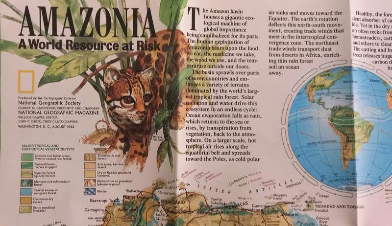 1992 Folded Wall Map of South America Published By National Geographic 51cmx71cm