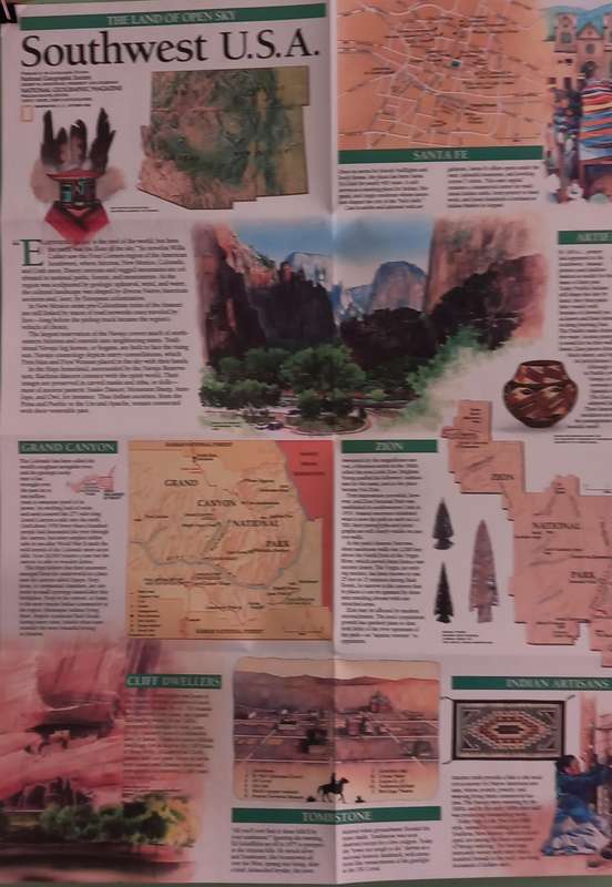 1992 Folded Wall Map of Southwest U.S.A Published By National Geographic 39x51cm