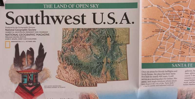 1992 Folded Wall Map of Southwest U.S.A Published By National Geographic 39x51cm