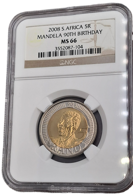 2008 South Africa R5 Mandela 90th Birthday NGC Graded MS 66