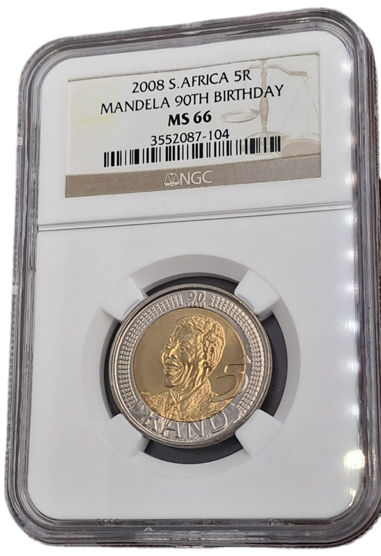 2008 South Africa R5 Mandela 90th Birthday NGC Graded MS 66