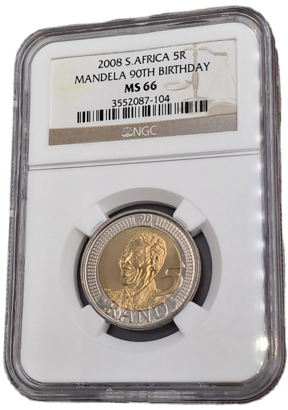 2008 South Africa R5 Mandela 90th Birthday NGC Graded MS 66