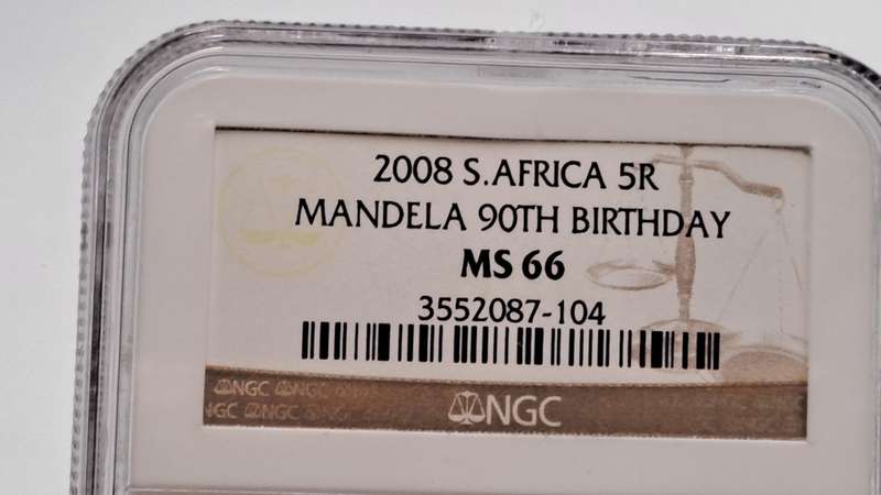 2008 South Africa R5 Mandela 90th Birthday NGC Graded MS 66