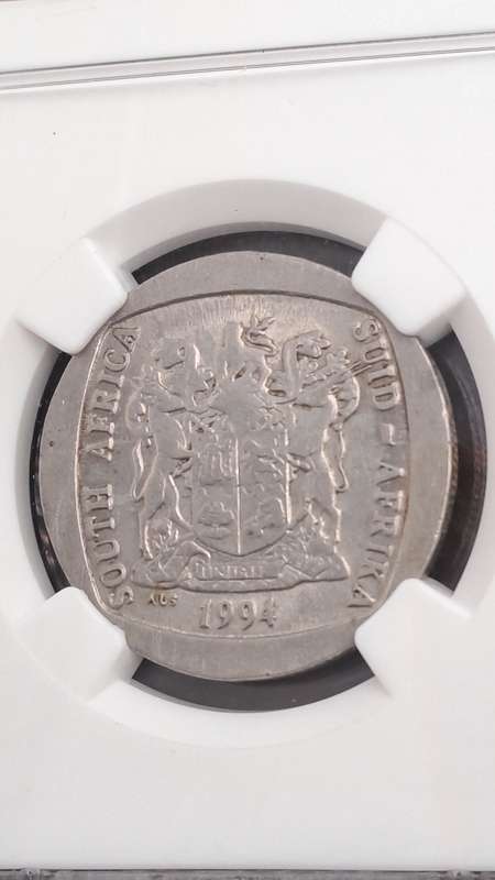 1994 South Africa R5 Mandela Presidential inauguration NGC Graded AU 55
