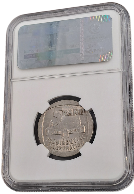 1994 South Africa R5 Mandela Presidential inauguration NGC Graded AU 55
