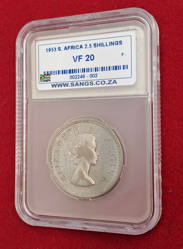 1953 South Africa Union Silver 2.5 Shillings VF20 Sangs Graded