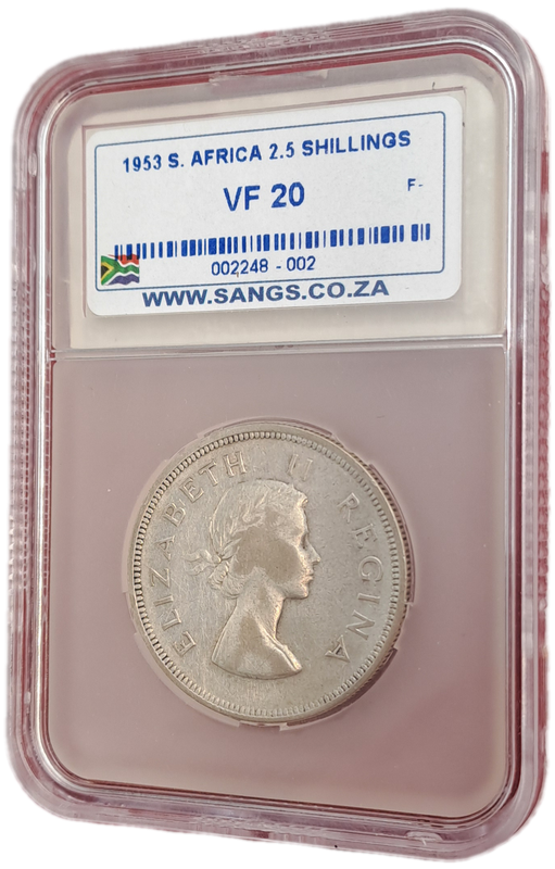 1953 South Africa Union Silver 2.5 Shillings VF20 Sangs Graded
