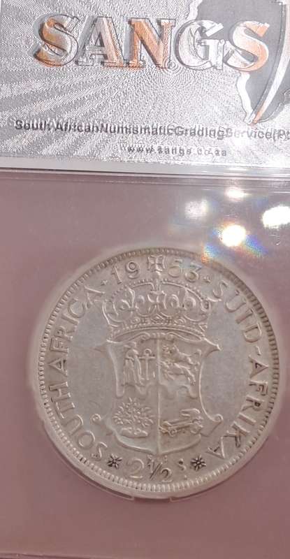 1953 South Africa Union Silver 2.5 Shillings VF20 Sangs Graded