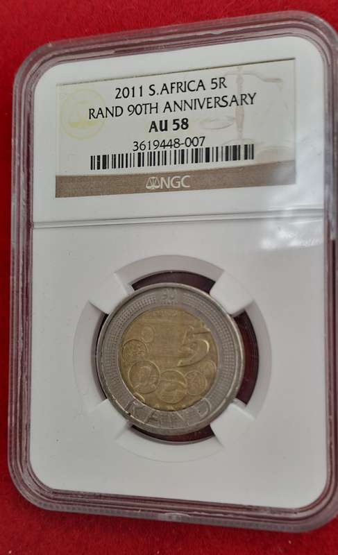 2011 South Africa R5 90th Anniversary of the Reserve Bank-NGC Graded AU58