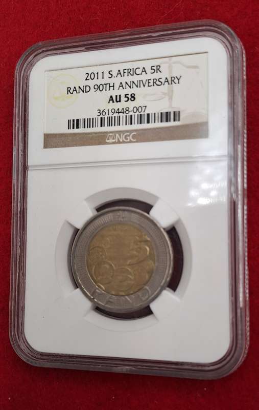 2011 South Africa R5 90th Anniversary of the Reserve Bank-NGC Graded AU58