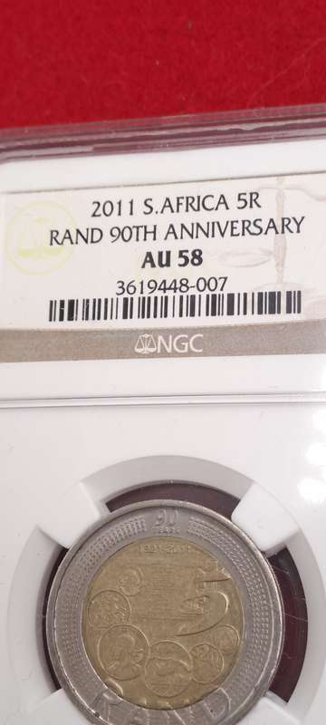 2011 South Africa R5 90th Anniversary of the Reserve Bank-NGC Graded AU58