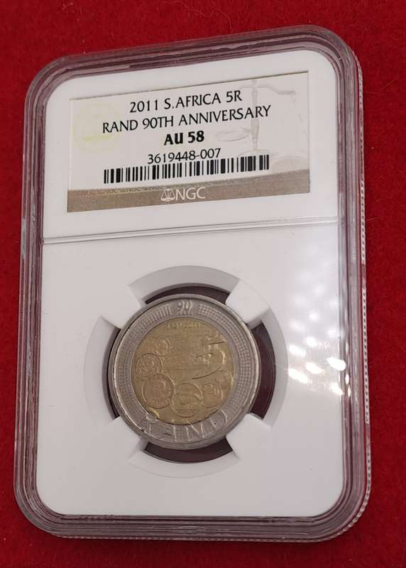 2011 South Africa R5 90th Anniversary of the Reserve Bank-NGC Graded AU58
