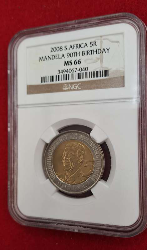 2008 South Africa R5 Mandela 90th Birthday Coin-NGC Graded MS66