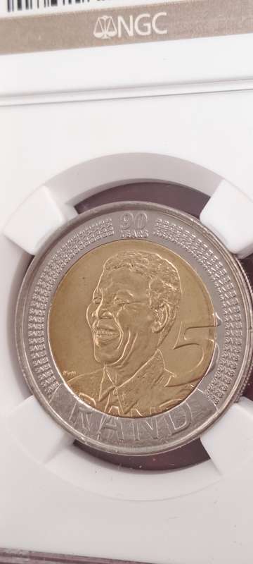 2008 South Africa R5 Mandela 90th Birthday Coin-NGC Graded MS66