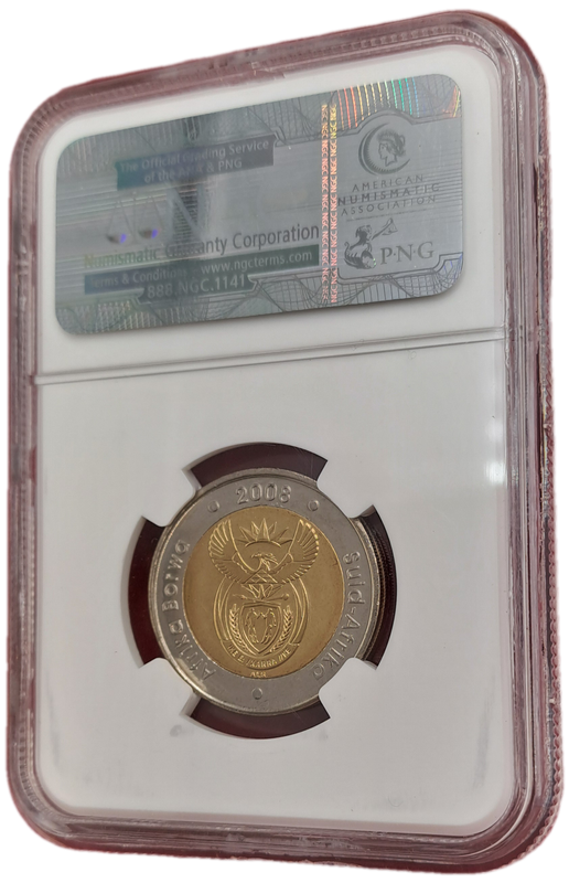 2008 South Africa R5 Mandela 90th Birthday Coin-NGC Graded MS66