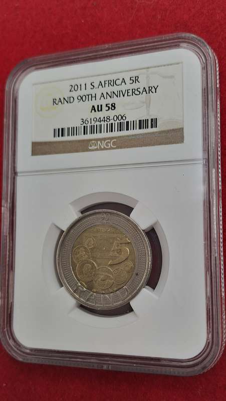 2011 South Africa R5 90th Anniversary of the Reserve Bank-NGC Graded AU58