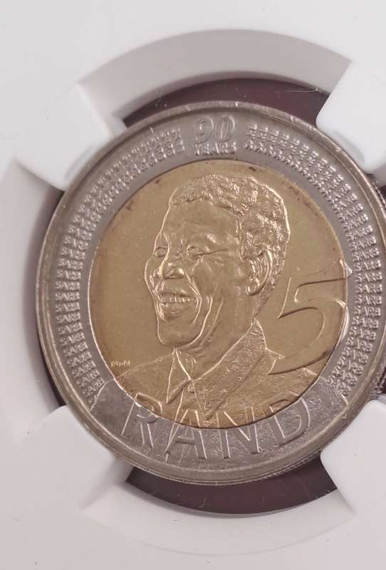 2008 South Africa R5 Mandela 90th Birthday Coin-NGC Graded MS64