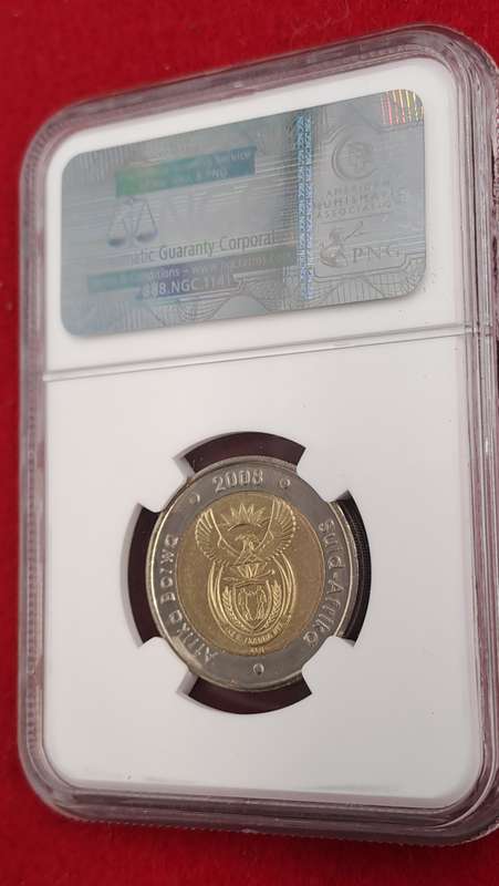 2008 South Africa R5 Mandela 90th Birthday Coin-NGC Graded MS64