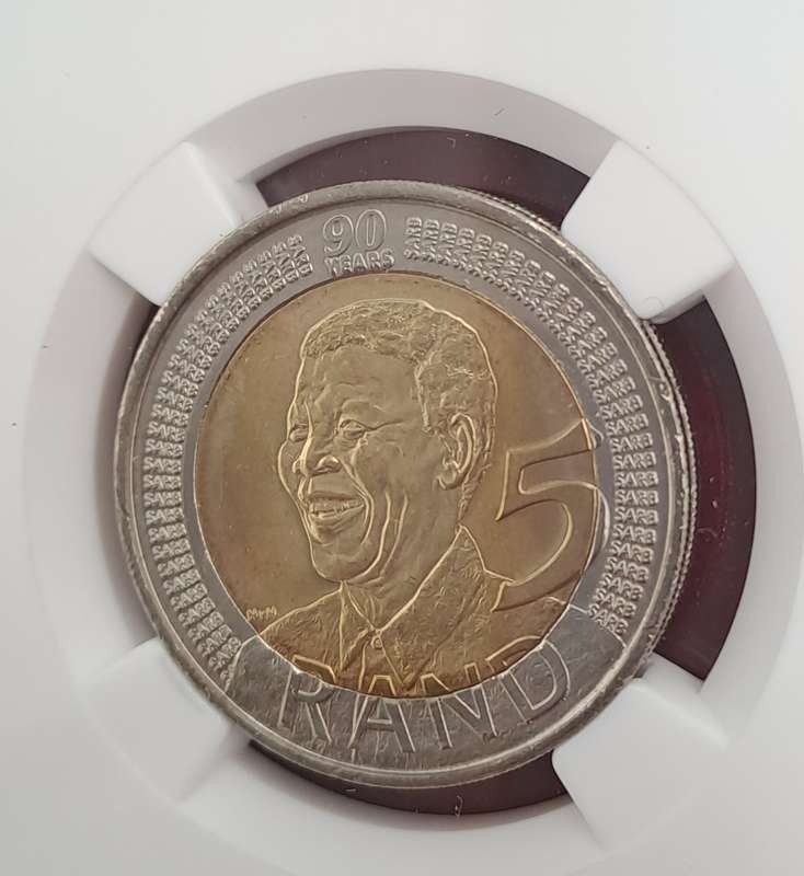 2008 South Africa R5 Mandela 90th Birthday Coin-NGC Graded MS67