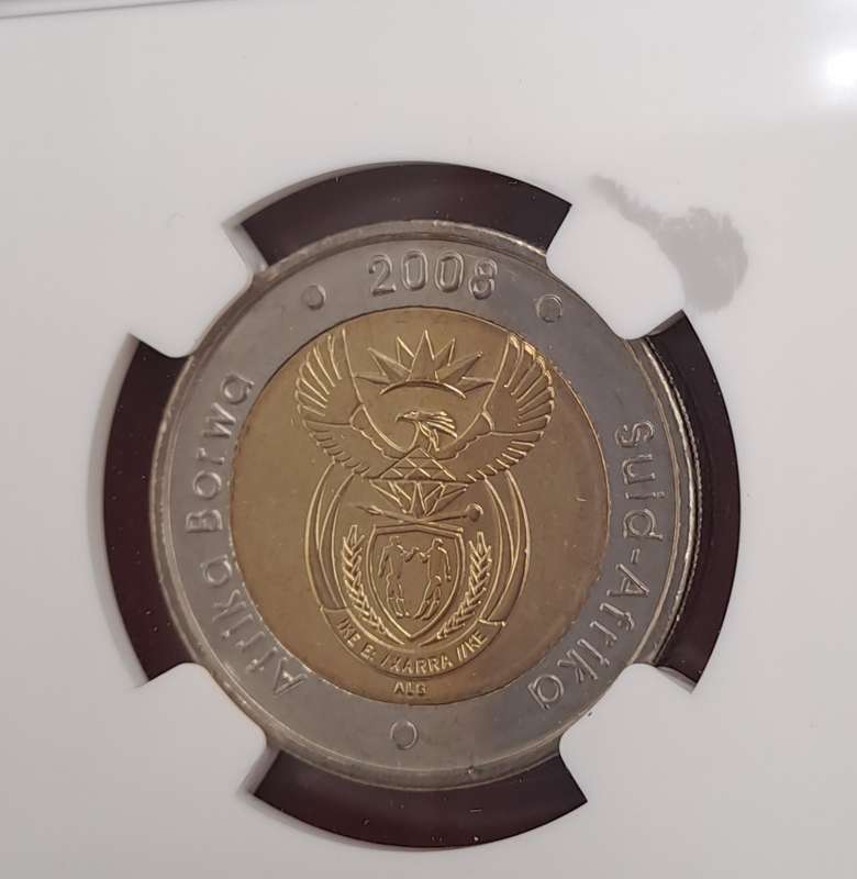 2008 South Africa R5 Mandela 90th Birthday Coin-NGC Graded MS67