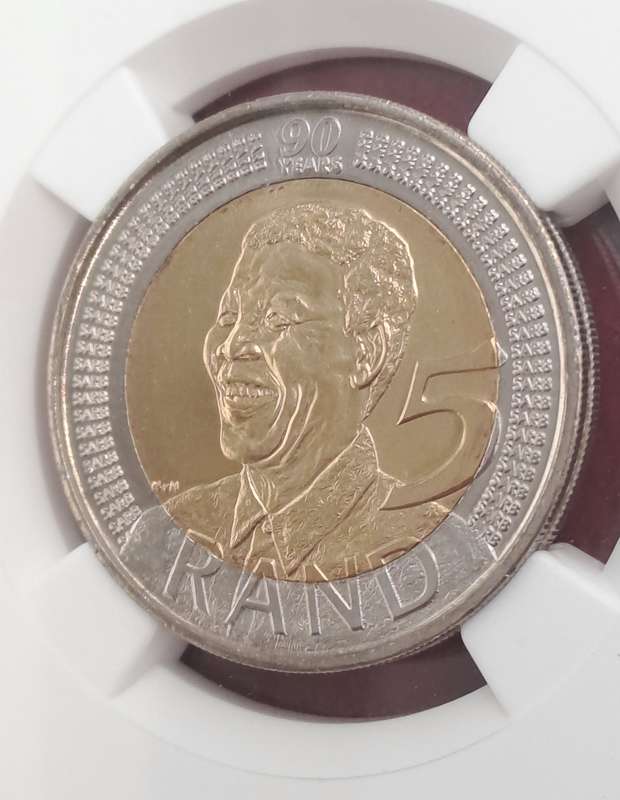 2008 South Africa R5 Mandela 90th Birthday Coin-NGC Graded MS66