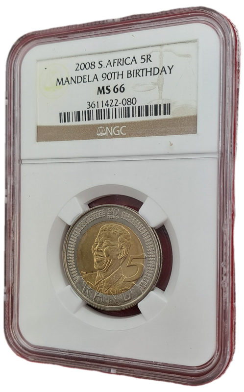 2008 South Africa R5 Mandela 90th Birthday Coin-NGC Graded MS66