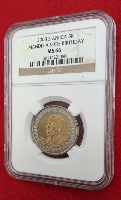2008 South Africa R5 Mandela 90th Birthday Coin-NGC Graded MS66
