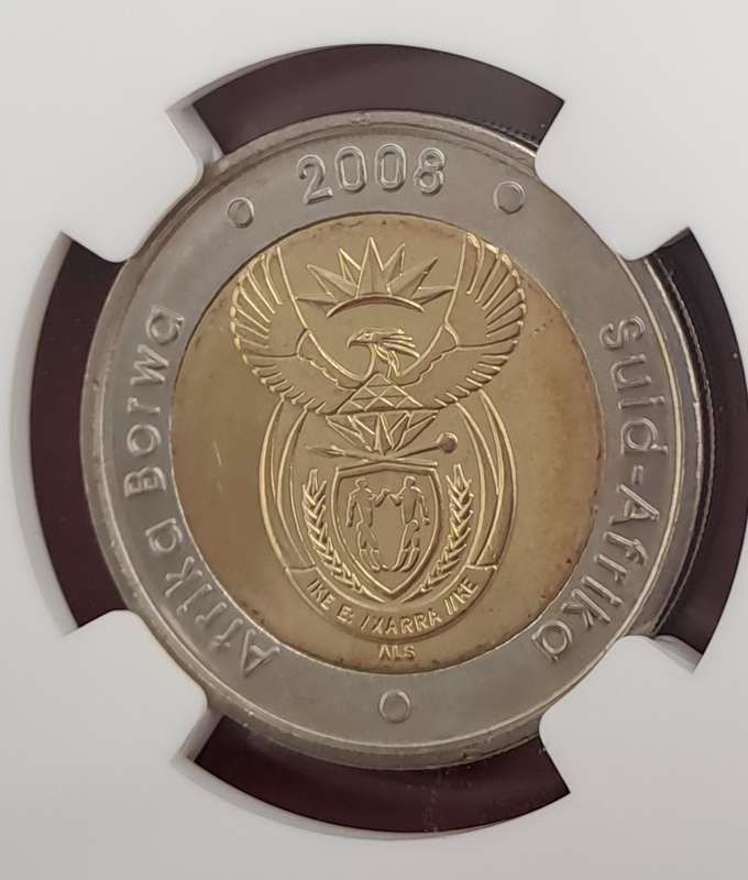 2008 South Africa R5 Mandela 90th Birthday Coin-NGC Graded MS66