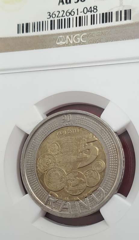 2011 South Africa R5 90th Anniversary of the Reserve Bank-NGC Graded AU58