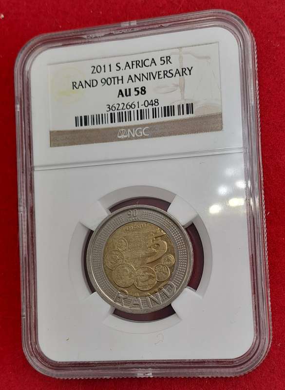 2011 South Africa R5 90th Anniversary of the Reserve Bank-NGC Graded AU58