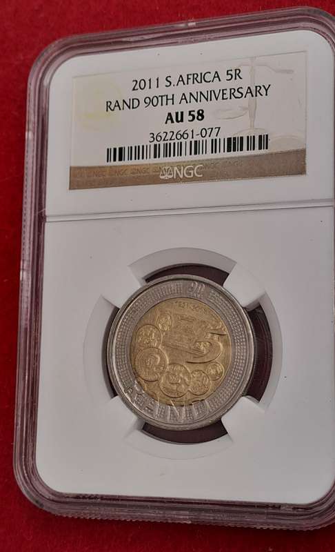 2011 South Africa R5 90th Anniversary of the Reserve Bank-NGC Graded AU58