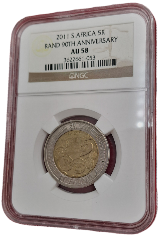 2011 South Africa R5 90th Anniversary of the Reserve Bank-NGC Graded AU58