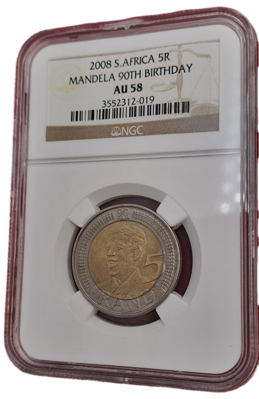 2008 South Africa R5 Mandela 90th Birthday Coin-NGC Graded AU58