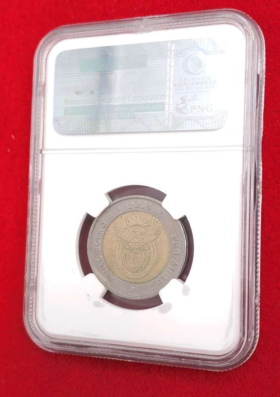 2008 South Africa R5 Mandela 90th Birthday Coin-NGC Graded AU58