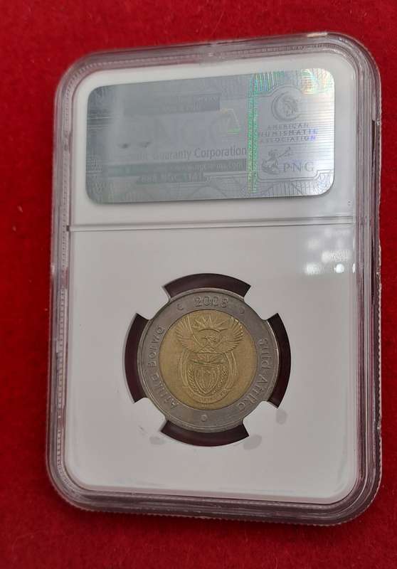 2008 South Africa R5 Mandela 90th Birthday Coin-NGC Graded AU58