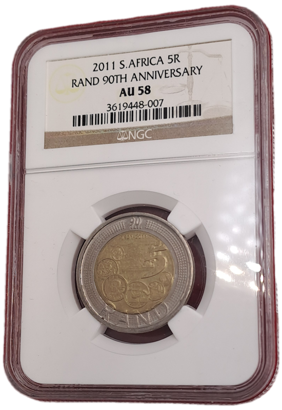 2011 South Africa R5 90th Anniversary of the Reserve Bank-NGC Graded AU58